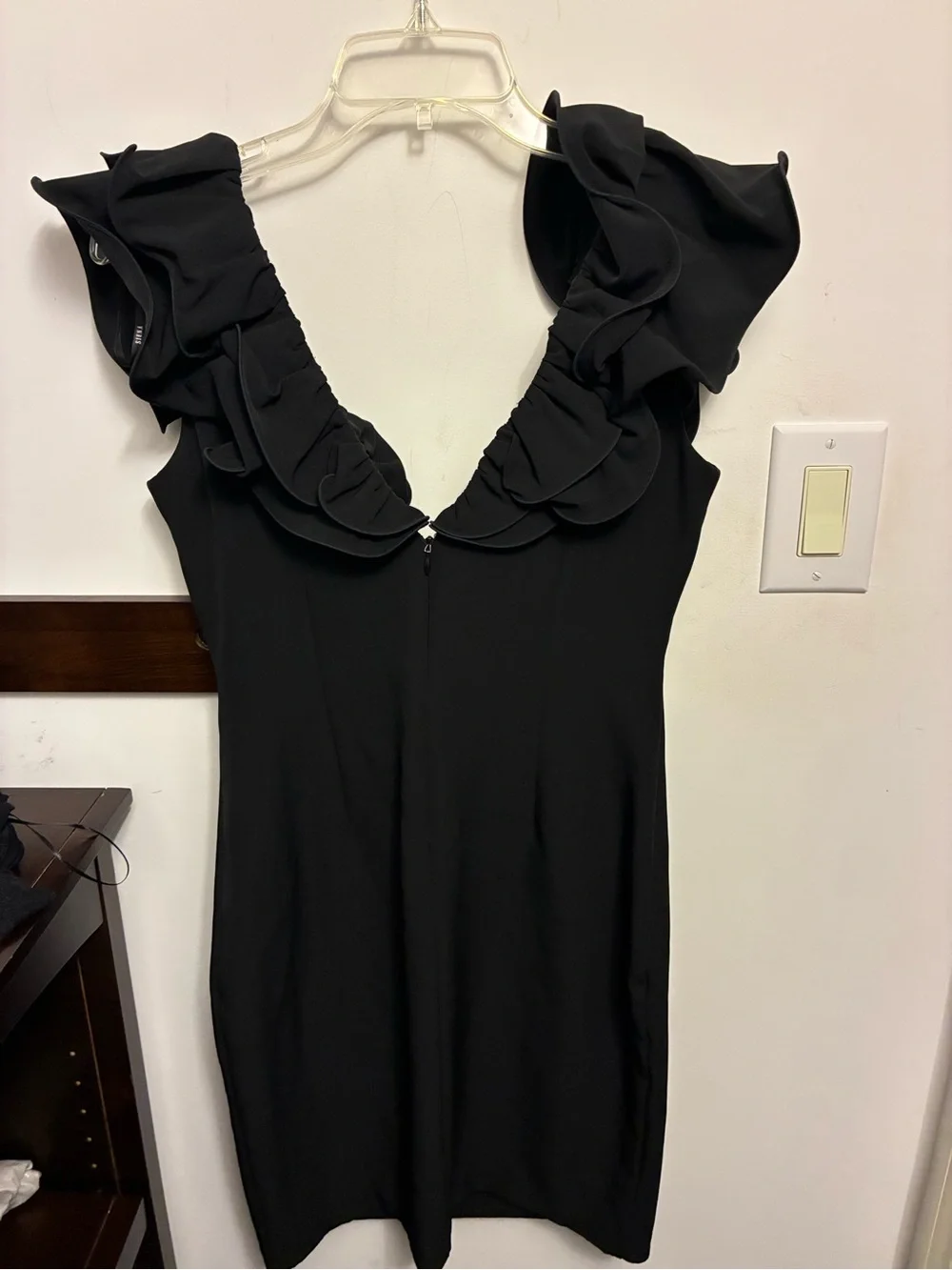 Siena Studio Black Ruffle V-Neck Mini Dress